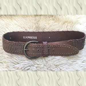 Studded Leather Belt w Solid Brass Buckle